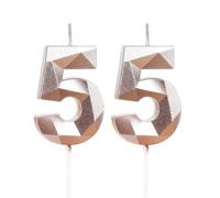 Bougies de 55e anniversaire en forme de chiffre 55 or rose pour décoration de gâteau de 55e anniversaire, mariage, anniversaire de mariage - Décoration de gâteau pour homme et femme