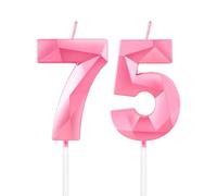 Bougies de 75e anniversaire en roses en forme de chiffre 75 pour décoration de gâteau, décoration de gâteau de 75e anniversaire pour femmes, filles, femmes, elle, lui, anniversaire, mariage