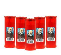 Bougies de cire - Lumini Votivo Padre Pio, Lot de 5, couleur rouge, pour les défunts, église, cimetière. 13 x 7 cm