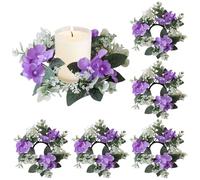 Bougies de couronnes de Bougies, 6 pcs de Bougies de Bougies couronnes, 9,8 Pouces Anneaux de Couronne de Bougie artificiels, Anneaux de Bougie Floraux, Couronne de Bougie pour Le Mariage, Anneaux de