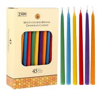 Bougies de luxe en cire d'abeille naturelle Zion Judaica pour Menorah 5,75"""" de haut Lot de 45 bougies multicolores en cire d'abeille pour f tes