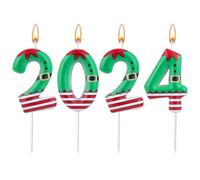 Bougies de Noël 2024, 4pcs Bougies Nombre avec Bâtons en Plastique Mignonnes Décorations de Bougies de Noël pour Décoration de Fête de Noël Cadeau de Festival de Vacances d'Hiver