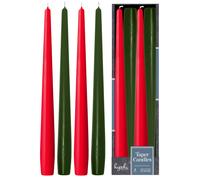 Bougies de Noël Hyoola - Bougies coniques vertes et rouges de 30 cm, anti-gouttes - Lot de 4 bougies de Noël non parfumées - Fabrication européen