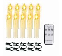 Bougies de sapin de Noël, 10 Pcs Bougies d LED Bougies coniques à piles sans flamme avec minuterie à distance/Clips amovibles