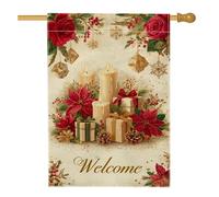 Bougies Drapeau de maison, roses poinsettia festives de Noël en toile de jute rouge double face décoratifs pour extérieur, pelouse, cour, patio, entrée 71 x 101,6 cm