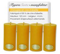 BOUGIES EN CIRE D'ABEILLE - 4 bougies massives minces 100% cire d'abeille - bougies de l'Avent bougies de Noël bougies naturelles Premium - lot de 4 H9.5cm x Ø4cm - longue durée de combustion