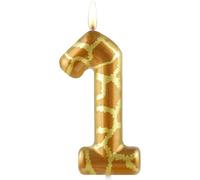 Bougies en forme de chiffre 1 pour 1er anniversaire - Bougie dorée « Happy Birthday » en cire de qualité supérieure et design métallique - Décorations de gâteau sur le thème de la girafe pour fête