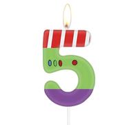 Bougies en forme de chiffre 5 - Vert, violet, blanc pour anniversaire d'enfant et fête sur le thème de l'avion buzz