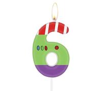 Bougies en forme de chiffre 6 - Vert, violet, blanc pour anniversaire d'enfant et fête sur le thème de l'avion buzz