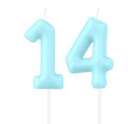 Bougies en forme de chiffre macaron pour 14e anniversaire - Bougies bleues en forme de chiffre 14 pour fille, garçon, homme, femme - Décorations de fête d'anniversaire