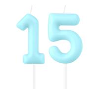 Bougies en forme de chiffre macaron pour 15e anniversaire, bougies bleues en forme de chiffre 15 pour fille, garçon, homme, femme, décorations de fête d'anniversaire