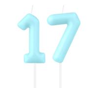 Bougies en Forme de Chiffre Macaron pour 17e Anniversaire - Bougie Bleue pour Gâteau - Décorations de Fête pour Fille, Garçon, Homme et Femme