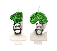 Bougies en forme de panda, numéro 12, pour le 12ème anniversaire, faites à la main, pailletées, brillantes, parfaites pour une fête d'anniversaire à thème, couleur : vert et blanc