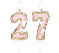 Bougies en forme de papillon en forme de chiffre 27, bougies roses et dorées pour gâteau d'anniversaire de 27e anniversaire de filles, décorations de gâteau d'anniversaire pour filles - Décoration de