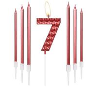 Bougies et décorations d'anniversaire 7ème anniversaire - Bougies numéro 7 rouges, décoration de gâteau bougie 3D pour filles et garçons fêtes d'anniversaire et mariages