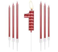 Bougies et décorations pour 1er anniversaire - Numéro 1 rouge - Décoration de gâteau 3D pour filles et garçons