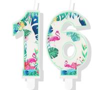 Bougies flamant rose pour 16e anniversaire, bougies numéro 16 flamant rose pour gâteau, décorations de gâteau hawaïennes flamant rose, décorations de gâteau d'anniversaire sur le thème du flamant rose