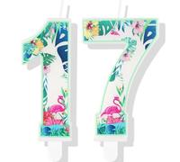 Bougies Flamant Rose pour 17e Anniversaire, Numéro 17 pour Gâteau, Décorations d'Anniversaire Hawaïen pour Garçons et Filles