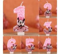 Bougies joyeux anniversaire numéro 0-9, dessin animé Mickey Minnie Mouse, décoration de gâteau Cupcake, fournitures de décoration de fête, cadeaux DIY 1