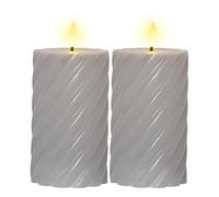 Bougies LED avec fonction minuterie - Bougies piliers grises - Bougie LED avec minuterie - Bougies piliers LED avec minuterie - Bougies torsadées - Bougies décoratives grises - Bougie LED vacillante -