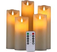 Bougies LED,Bougies Sans Flamme.Lot de 5 (10,12,15,17,19 cm,Ivoire),En Véritable Cire. Avec Vacillement des Flammes Très Réaliste, Télécommande Avec 10 Menus De Fonction, Minuterie de 24 Heures
