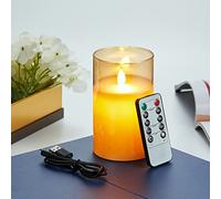 Bougies LED, Bougies Sans Flamme Vacillantes, Bougie LED Rechargeable avec Verre, Bougies en Cire Réelle avec Télécommande, Fonction Minuterie,Dimmable pour Décoration Mariage Anniversaire 12.5cm-Brun
