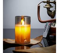 Bougies LED, Bougies Sans Flamme Vacillantes, Bougies à Piles avec Verre, Bougies en Cire Réelle avec Télécommande, Fonction de Minuterie, Dimmable pour Décoration Mariage Anniversaire 10cm-Gris
