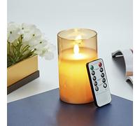 Bougies LED, Bougies Sans Flamme Vacillantes, Bougies à Piles avec Verre, Bougies en Cire Réelle avec Télécommande, Fonction de Minuterie, Dimmable pour Décoration Mariage Anniversaire 12.5cm-Brun