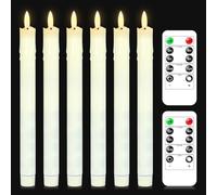 Bougies LED en forme de bâton avec fonction minuteur, bougies de table sans flamme, bougies LED à piles, mèche 3D, 2 télécommandes, ivoire, pack de 6, 2,5 x 25,5 cm, pour Noël, décoration intérieure