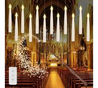Bougies LED Flottantes,12 Pièces Magiques A Suspendre Avec Baguette Et Minuterie,Lumière Chaude Vacillante Sans Flamme A Piles Pour Décoration Halloween,Noël,Anniversaire,Fêtes[Classe Energétique A]