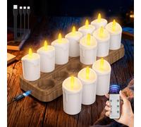 Bougies LED Rechargeables, Flamme Vacillante, Bougie Electrique avec Télécommande et Minuterie pour Deco Halloween Noel Anniversaire Maison Chambre Mariage (12pc avec plateau)