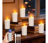 Bougies LED Rechargeables, Flamme Vacillante, Bougie Electrique avec Télécommande et Minuterie pour Deco Halloween Noel Anniversaire Maison Chambre Mariage (6pc)