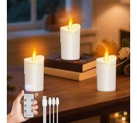Bougies LED Rechargeables, Flamme Vacillante, Bougie Electrique avec Télécommande et Minuterie pour Deco Halloween Noel Anniversaire Maison Chambre Mariage (3pc)