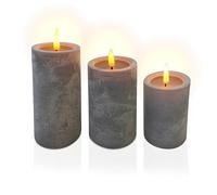 Bougies LED Relaxdays, Lot de 3, avec minuterie et Flamme vacillante, lumière Chaude, béton, Bougies sans Flamme, Grises