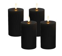 Bougies LED Relaxdays, Lot de 4, HxD 13 x 7,5 cm, Flamme vacillante, Cire véritable, rainures, Bougies sans Flamme, Noir