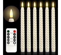 Bougies LED sans Flamme 6 Pièces,Cierges Électriques Spiralés 25,5 cm Ivoire avec Télécommande et Minuterie,Bougies à Pile pour Noël Mariage Table Fenêtre Déco