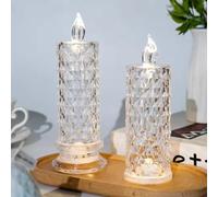 Bougies LED sans flamme,Bougies romantiques Rose Shadow à piles, bougies chauffe-plat LED à flamme vacillante réaliste, fausses bougies électriques en cristal pour Halloween,fête,festivals (2 pièces)