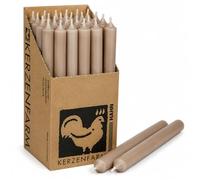 Bougies longues extra Taupe - 25 cm (250 mm) - Ø 2,2 cm - entièrement colorées et sans goutte - Fabriqué en Allemagne - Kerzenfarm Hahn - Durée de combustion : 12 h - Choisissez entre 10 ou 25 pièces