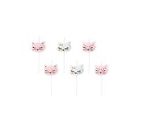 PartyDeco Bougies Lot de 6 en forme de chat Blanc/Rose