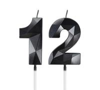 Bougies noires pour 12e anniversaire, décorations de fête d'anniversaire pour garçons et filles, bougie 3D en forme de chiffre 12 pour gâteau, noires décoration de gâteau pour fête d'anniversaire