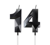 Bougies noires pour 14e anniversaire, décorations de fête d'anniversaire pour garçons et filles, bougie 3D en forme de chiffre 14 pour gâteau, noires décoration de gâteau pour fête d'anniversaire