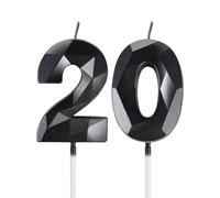 Bougies noires pour 20e anniversaire, décorations de fête d'anniversaire pour garçons et filles, bougie 3D en forme de chiffre 20 pour gâteau, noires décoration de gâteau pour fête d'anniversaire