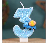 Bougies numériques et lettres 0-9 pour anniversaire, décorations de gâteau DIY faites main pour anniversaires, fêtes, mariages. Camion bleu scintillant avec série océan bleu, unisexe 0,1,2,3,4,5,6,7,8