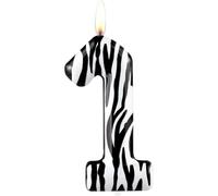 Bougies numéro 1 - Bougies d'anniversaire 1er anniversaire - Zebra Noir - Bougie d'anniversaire "Happy Birthday" - Cire premium et design métallique - Décorations de gâteau sur le thème Zebra pour