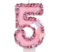 Bougies Numéro 5 d'Anniversaire 7,5 cm, Roses Scintillantes Cake Topper Papillon avec Paillettes pour Célébrations (Numéro 5)