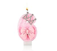 Bougies Numérotées, Paillettes Roses avec Bougie Noud Papillon Bougies d'Anniversaire Roses pour Filles Noud Couronne Bougies Numérotées d'Anniversaire pour Fête d'Anniversaire (Numéro 6)