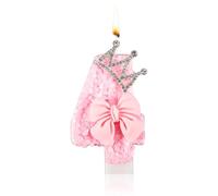 Bougies Numérotées, Paillettes Roses avec Bougie Noud Papillon Bougies d'Anniversaire Roses pour Filles Noud Couronne Bougies Numérotées d'Anniversaire pour Fête d'Anniversaire (Numéro 4)