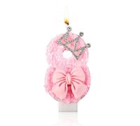 Bougies Numérotées, Paillettes Roses avec Bougie Noud Papillon Bougies d'Anniversaire Roses pour Filles Noud Couronne Bougies Numérotées d'Anniversaire pour Fête d'Anniversaire (Numéro 8)