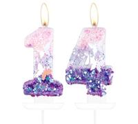 Bougies papillon en forme de chiffre 14 pour gâteau, 14e anniversaire, décorations de gâteau d'anniversaire pour filles, bougies d'anniversaire papillon violet et rose, décorations de gâteau papillon
