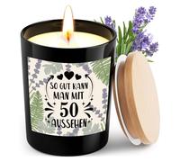 Bougies parfumées à la lavande de 50 ans - Cadeau idéal pour un 50e anniversaire - Idéal comme cadeau d'anniversaire pour femme, homme, maman, papa, mari, petit ami, petite amie, collègue